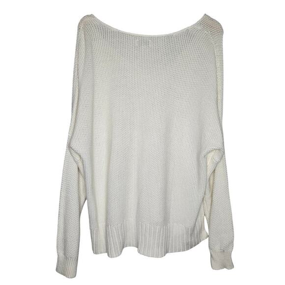 Lucky Brand Womens Ivory Open Knit Sweater XL V-Neck Minimalist Oversized Chunky - Picture 6 of 12